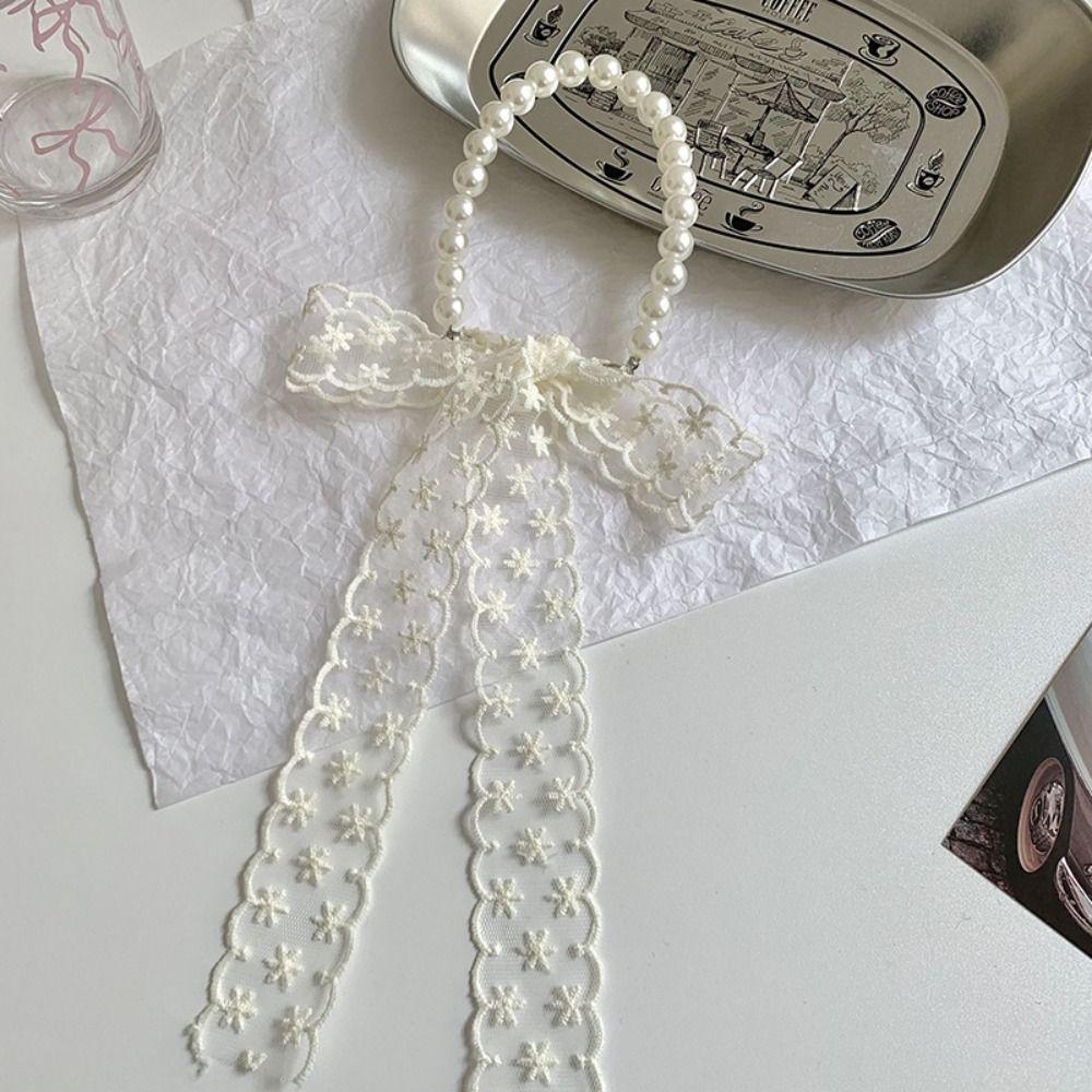 Lace Up Pearl Choker Korean Style Ribbons Necklaces Simple Lace Scarves  Ladies