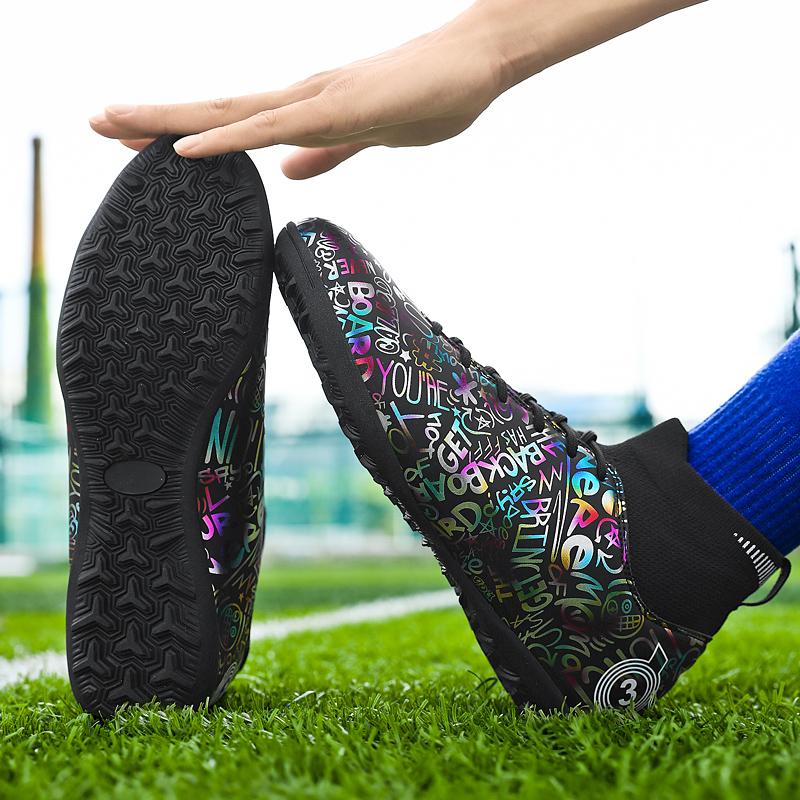 Fashion Men's Soccer Shoes FG/TF Non-Slip Turf Soccer Cleats Printed Design Training Shoe Ultralight Sneakers High Top Football Boots 48