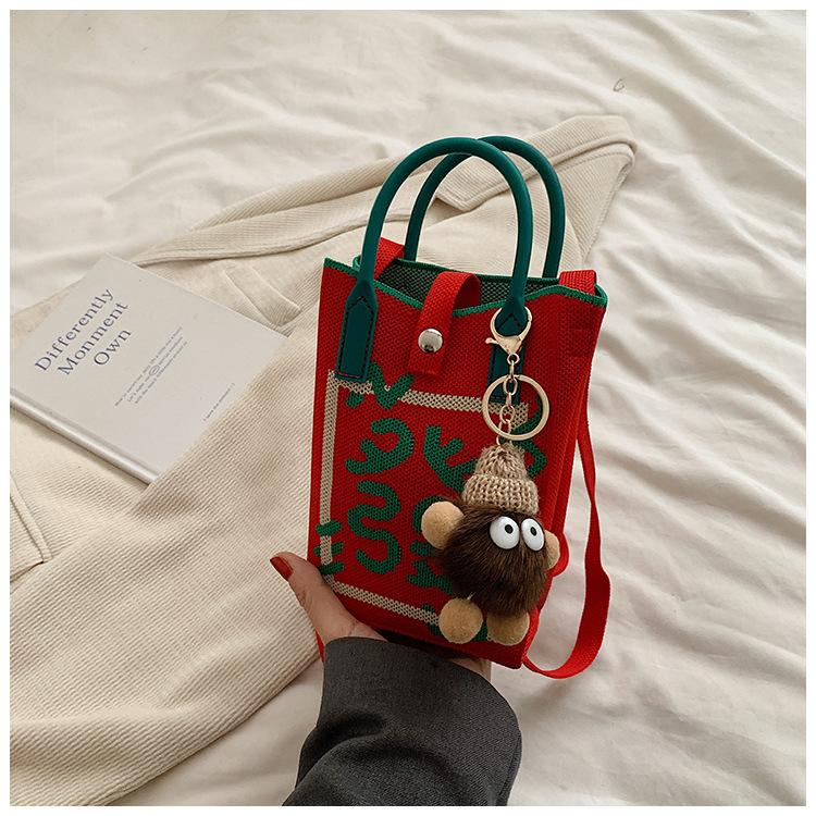 

Новогоднее празднование, праздничная вязаная сумка, дарение праздничных подарков, ручная сумка, универсальная трендовая нишевая женская сумка, сумка для мобильного телефона, плечевая no pendant