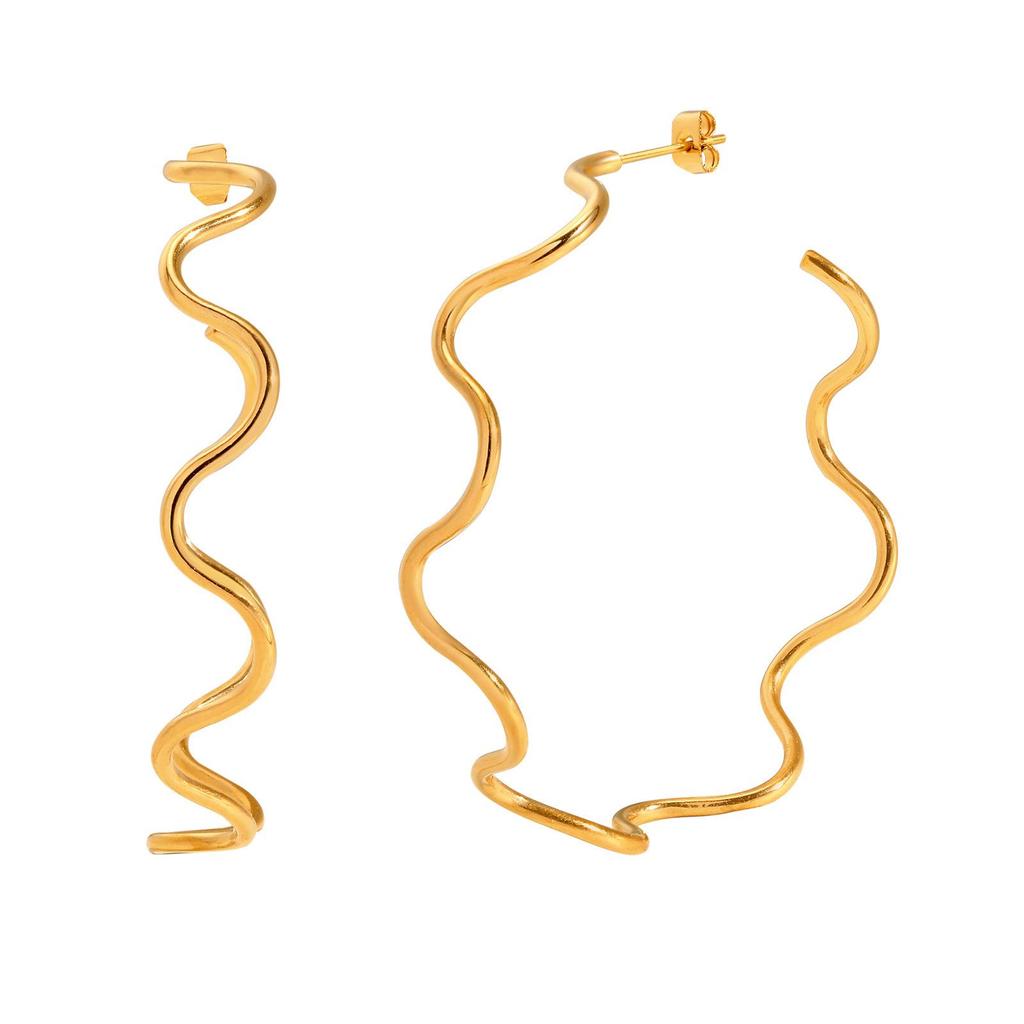 Elegant Gold Wave C-shaped Stainless Steel Hoop Earrings