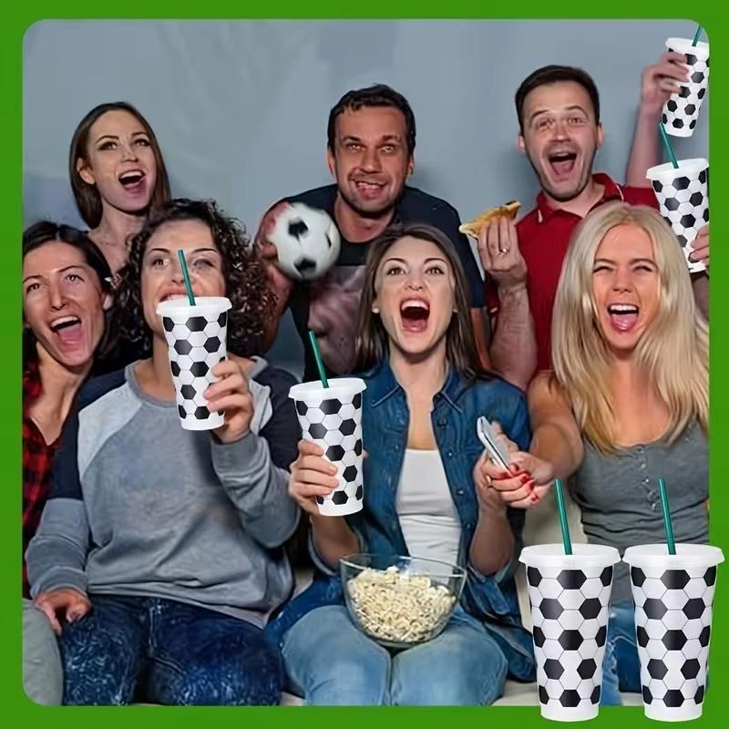 710ml Plastic Football Cup Reusable Drinking Cup, Match Day Party Reusable Sports Cup, Sports Fan Exclusive Straw Cup