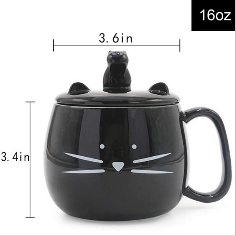 420ml Cut Cat Shaped Mug with Lid Large Capacity 14oz Ceramic Milk Coffee Cup with Mobile Phone Holder Kawaii Black White