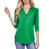 Women's Fashion Casual Lapel Short 3/4 Sleeve Solid Color Shirt Women's V-Neck Button Tops