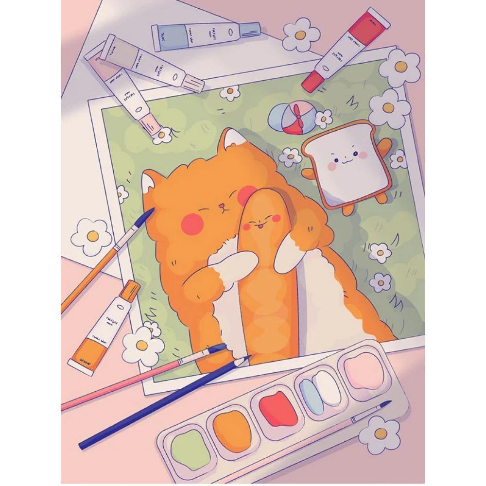 Diamond Painting Full Drill Watercolor Animal Round Diamond Painting Cartoon Scene Cat Diy Diamond Mosaic Painting Home Decoration