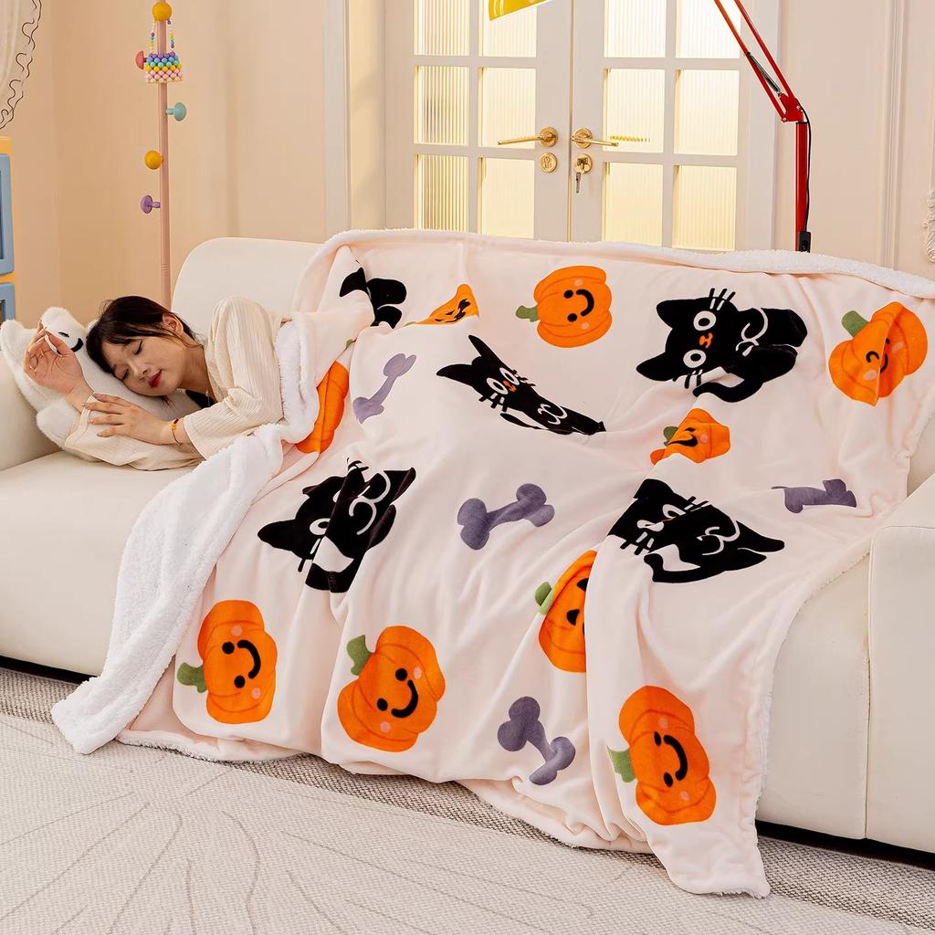 Dopamine Sofa Blanket Cartoon Print New Plush Thickened Heat Retention Warm Fine Soft Comfortable Winter Blanket Multi-Purpose