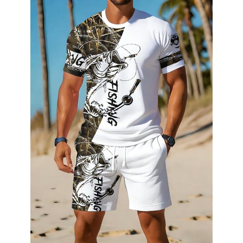 Lässiges Sport-Set Atmungsaktiv Outdoor Freizeit Herren Rundhals T-Shirt Shorts Set Sommer Digitaldruck Druckset Herren Erwachsene