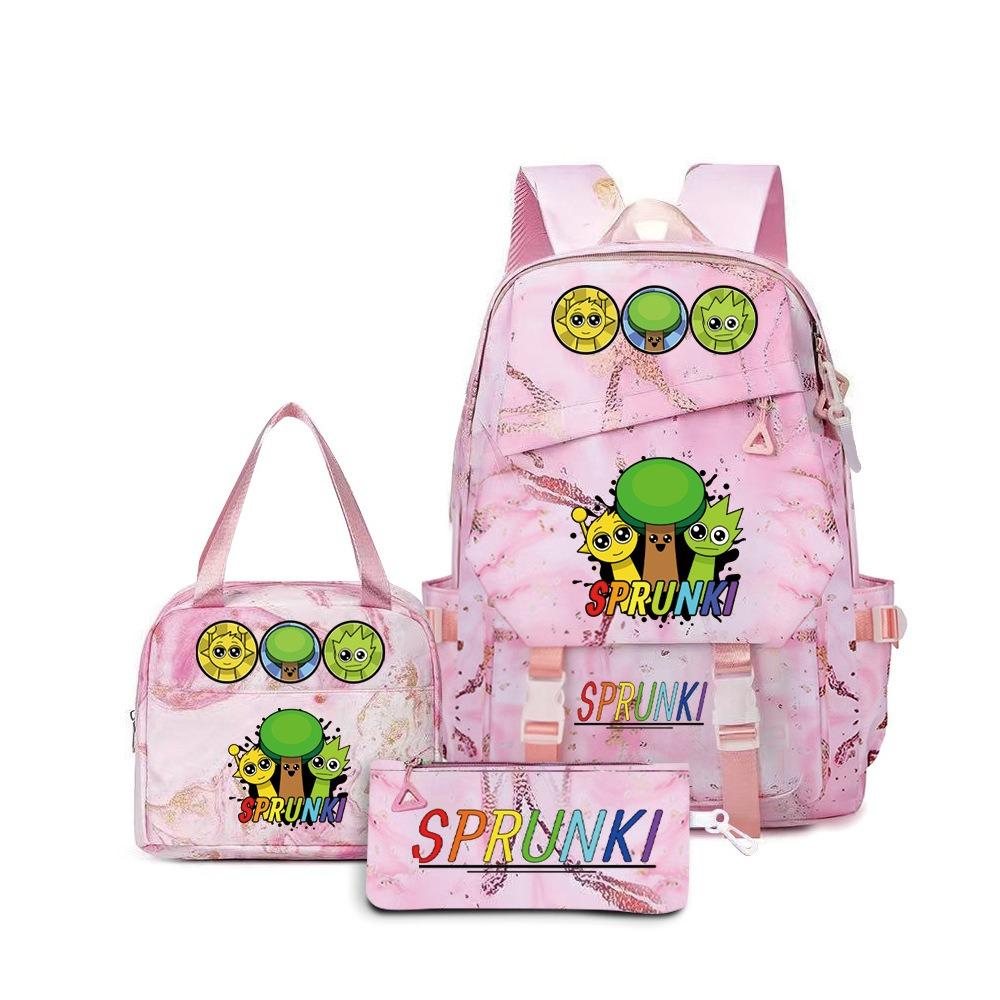 Rhythm Box Sprunki Cartoon Backpack Campus Male and Female Versatile Student Large Capacity School Bag Three-piece Set L