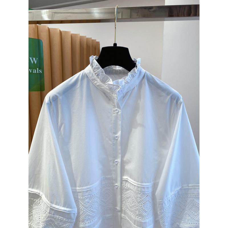 Japanese and Korean fungus edge stand-up collar shirt women's long sleeves 1116 new loose foreign crochet hollow top spring