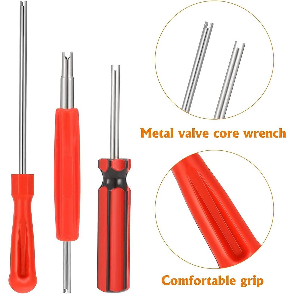 64 Pieces Valve Core Repair Tool, 3 Pieces Car Bike Tire Valve Remover, 1 Piece 4-way Valve Core Tool, 20 Pieces Tire Valve Caps, 40 Pieces Valve Core
