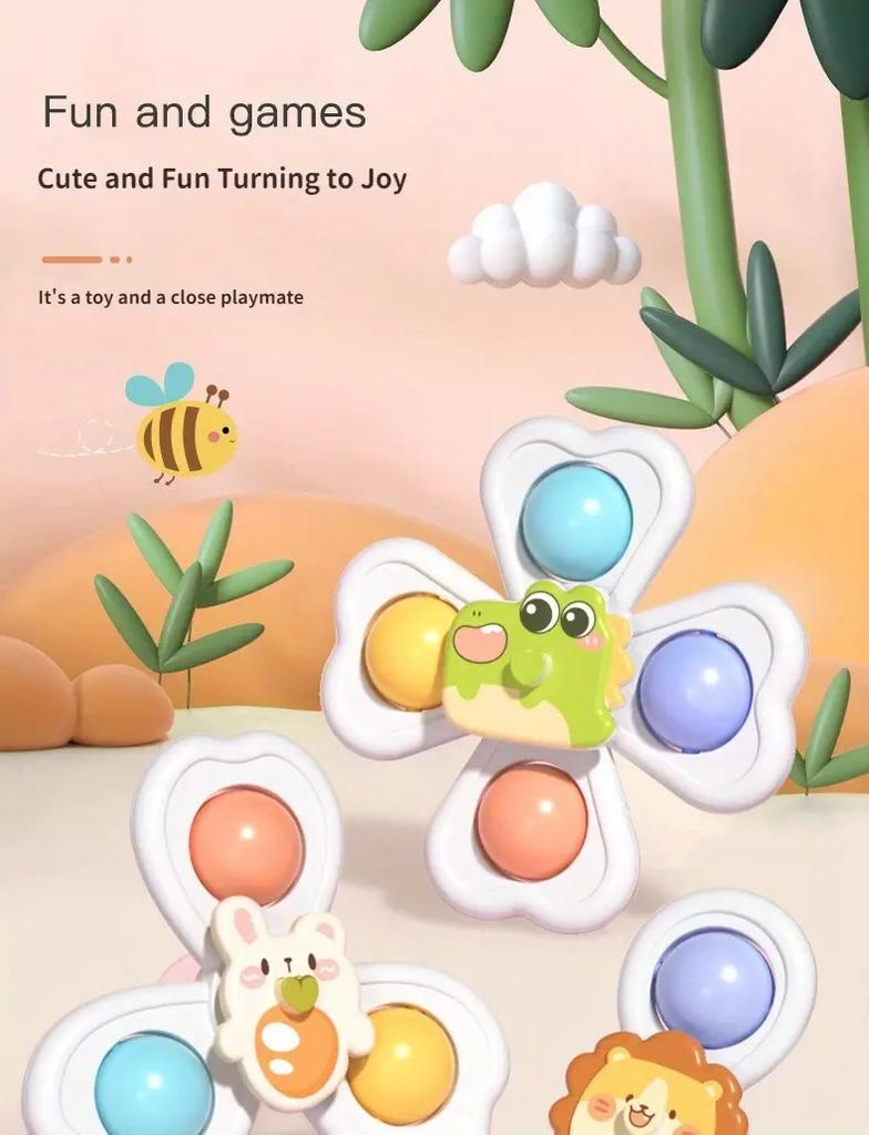 3Pcs Suction Cup Spinner Plaything Baby Bath Playful Game Educational Toys For Kids Girls Young Boys Infant Sensory Stress  Gift