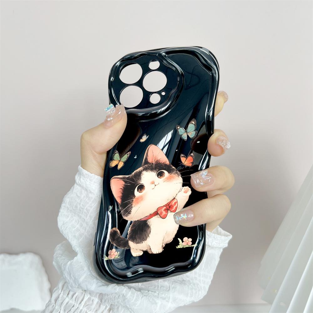 Cartoon Pattern Cream Texture Casing Wavy Edge Soft Silicone Cover Phone Case for IPhone Samsung Huawei Honor Xiaomi Redmi Infinix Tecno