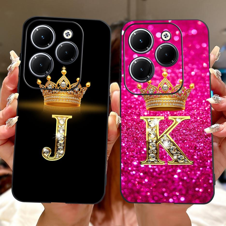Pro pouzdro Infinix Hot 40 Pro X6837 Luxusní kryt s písmeny a korunkou Měkké silikonové pouzdro na telefon Pro Infinix Hot 40i Hot40 Pro Hot40i