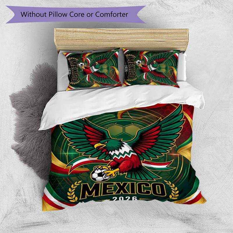Mexico footbal Printed Bedding 3 Piece Set Cozy Breathable Bed Cover Set as Housewarming Holiday Gift
