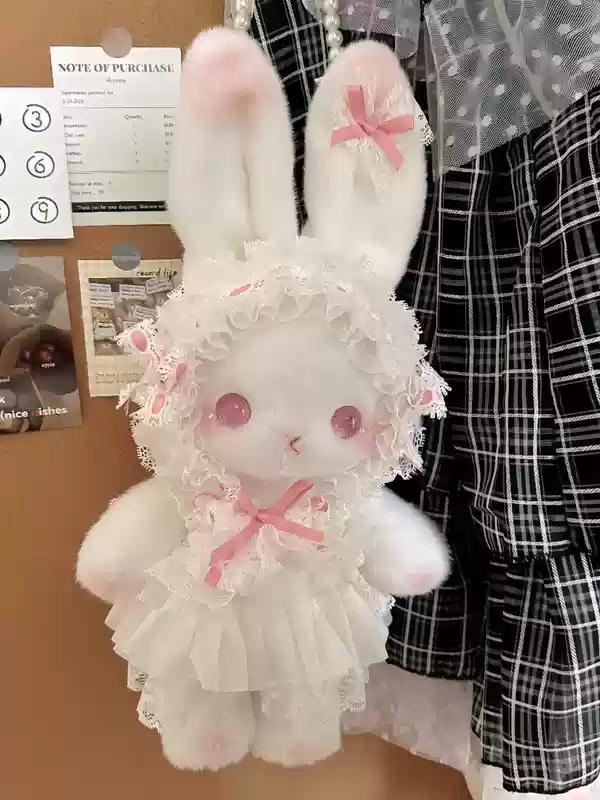 New Lolita Kawaii Drooping Ear Rabbit Doll Bag Bow Cute Plush Bag Pearl Original Crossbody Backpack Girlfriend Gift