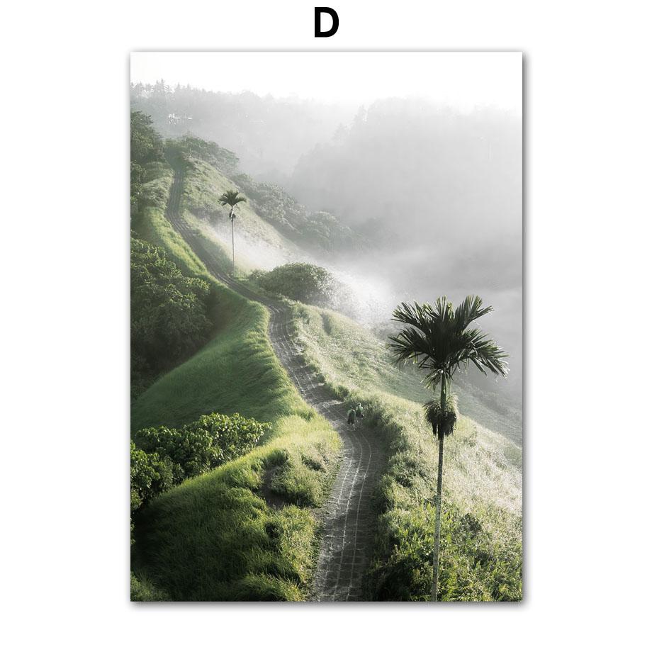 Green Mountain Waterfall Forest Leaves Landscape Posters And Prints Wall Art Canvas Painting Pictures For Living Room Home Decor