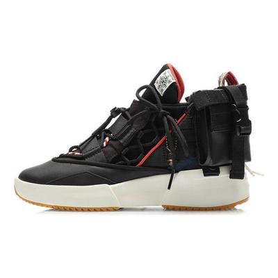Li Ning CF Su Series Fabric Comfortable Versatile Wrap Non-Slip Wear-Resistant Mid-Top Sneakers Men Sneakers Black AGLQ127-1