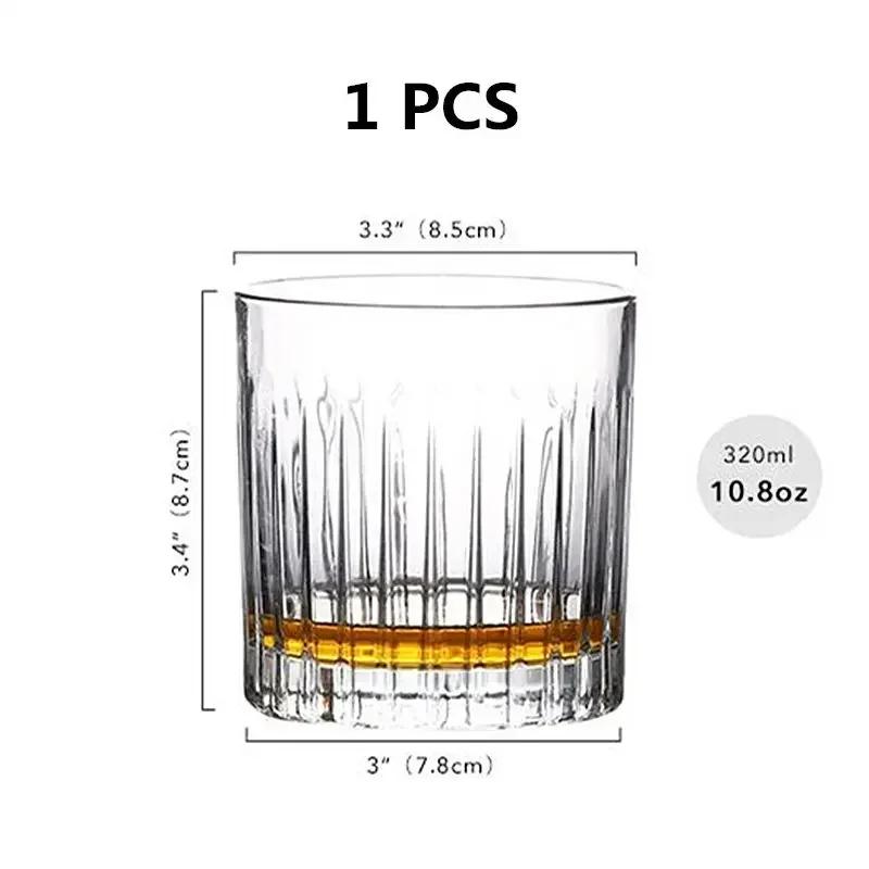 Vertical Striped Old Whiskey Fashioned Glasses, Coffee For Glasses Drinking Bourbon Cocktail Scotch Irish Whisky (Set of 2)