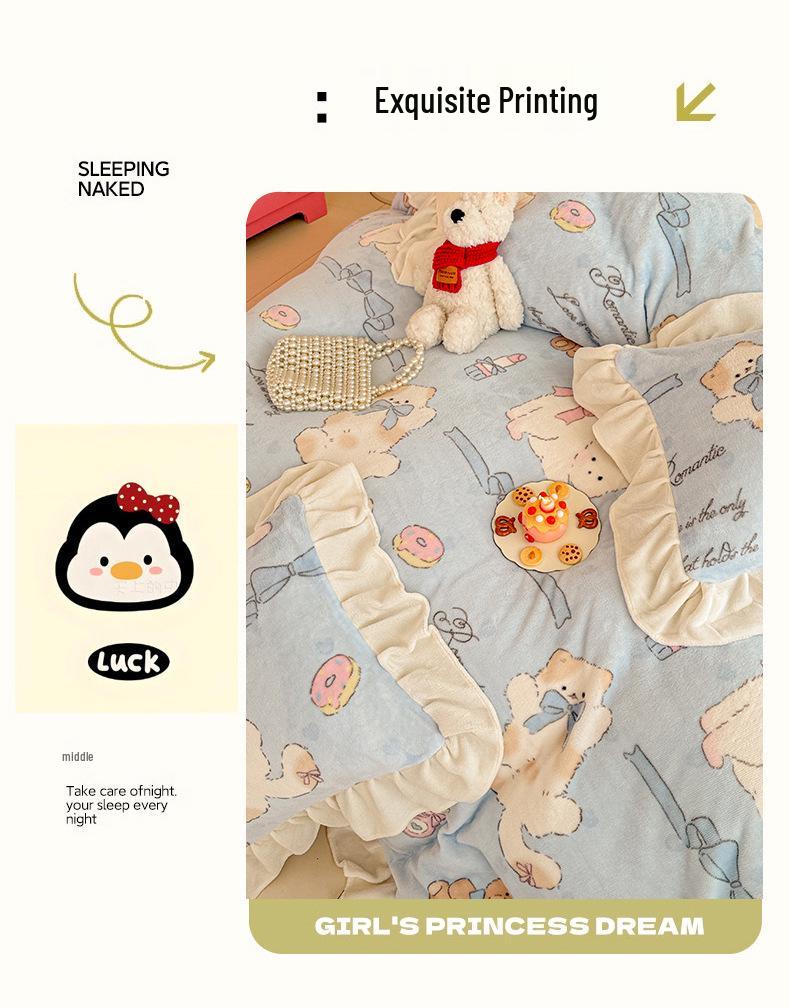 Floral Cartoon Milk Velvet and Lambswool Blanket Set - Thickened, Multifunctional Sofa Cover.