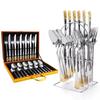 24pcs/set, Russian stainless steel tableware set, Crown knife, fork, spoon, gift box packaging for kitchen, Boutique tableware