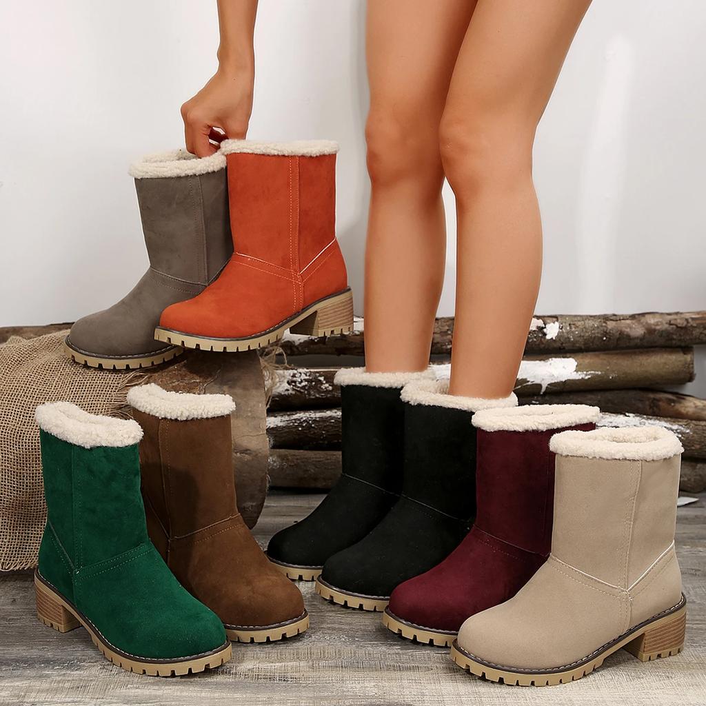 Fashion Women's Winter Snow Boots Ankle Western Trend Comfortable Fashion Fur Boots Plus Size Black Red Green