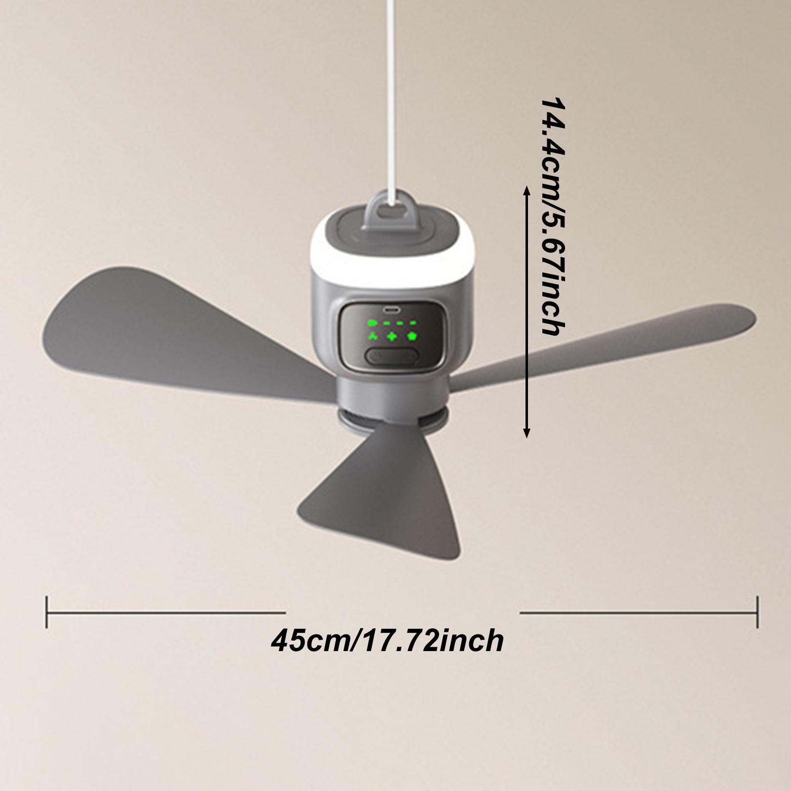 Ceiling Fan Portable Small Tent Fan with Light Rechargeable Lighting Tool 3 Timer 4 Speeds Camping Ceiling Fan Detachable Blade