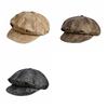 Octagonal Cap Pu Leather Beret British Style Painter Hat Elegant Artist Cap  Women