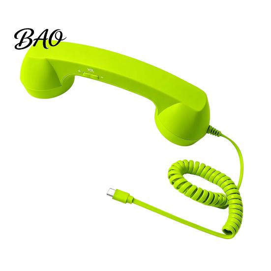 Vintage Style Handset Retro Phone for Mobile Phones, Type-C Wired Handheld Unique Gadget Calls Cell Receiver with Microphone Calls, Meetings,
