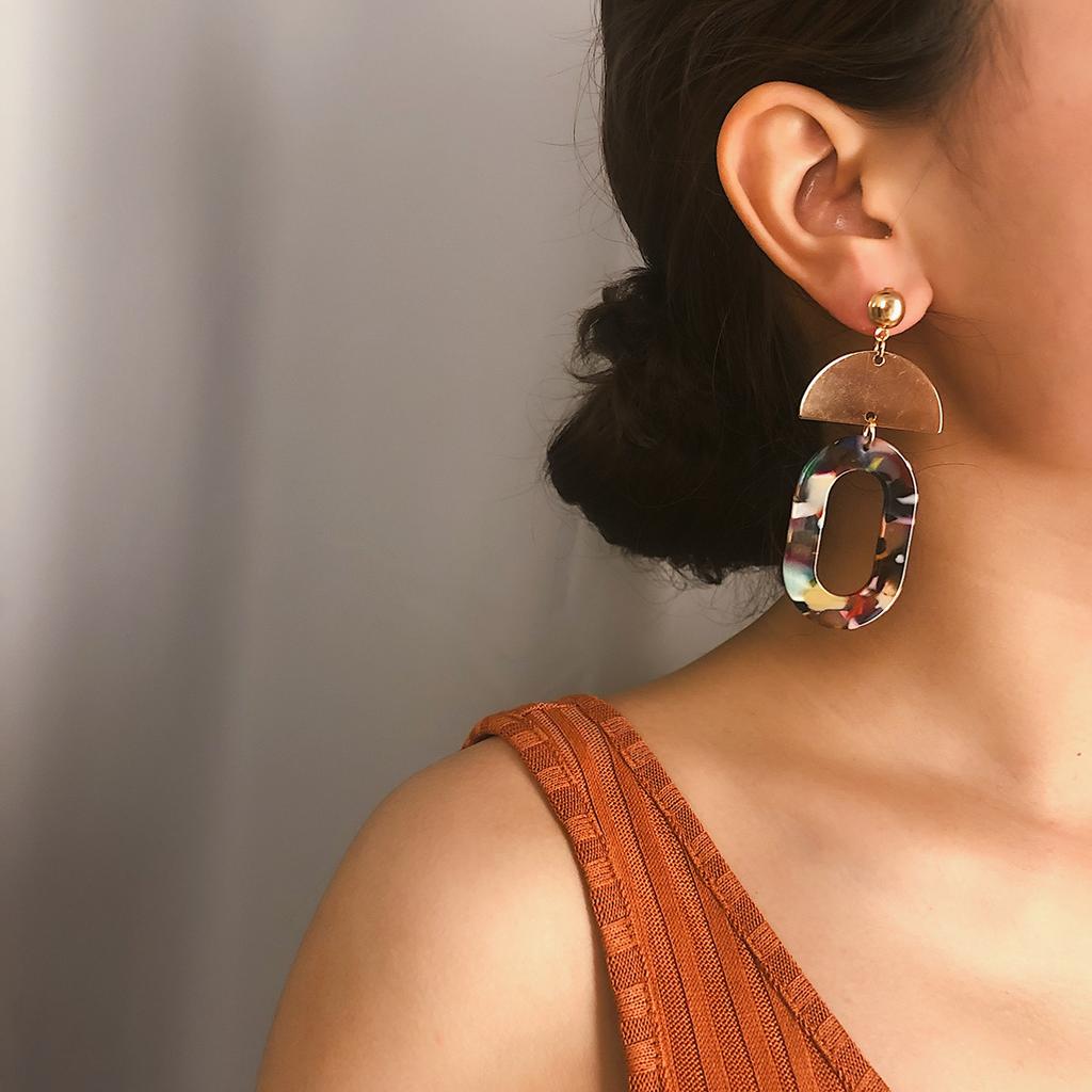 Retro Simple Acetic Acid Leopard Print Earrings Women, Temperament Versatile Geometric Oval Splicing Earrings Stud Earrings