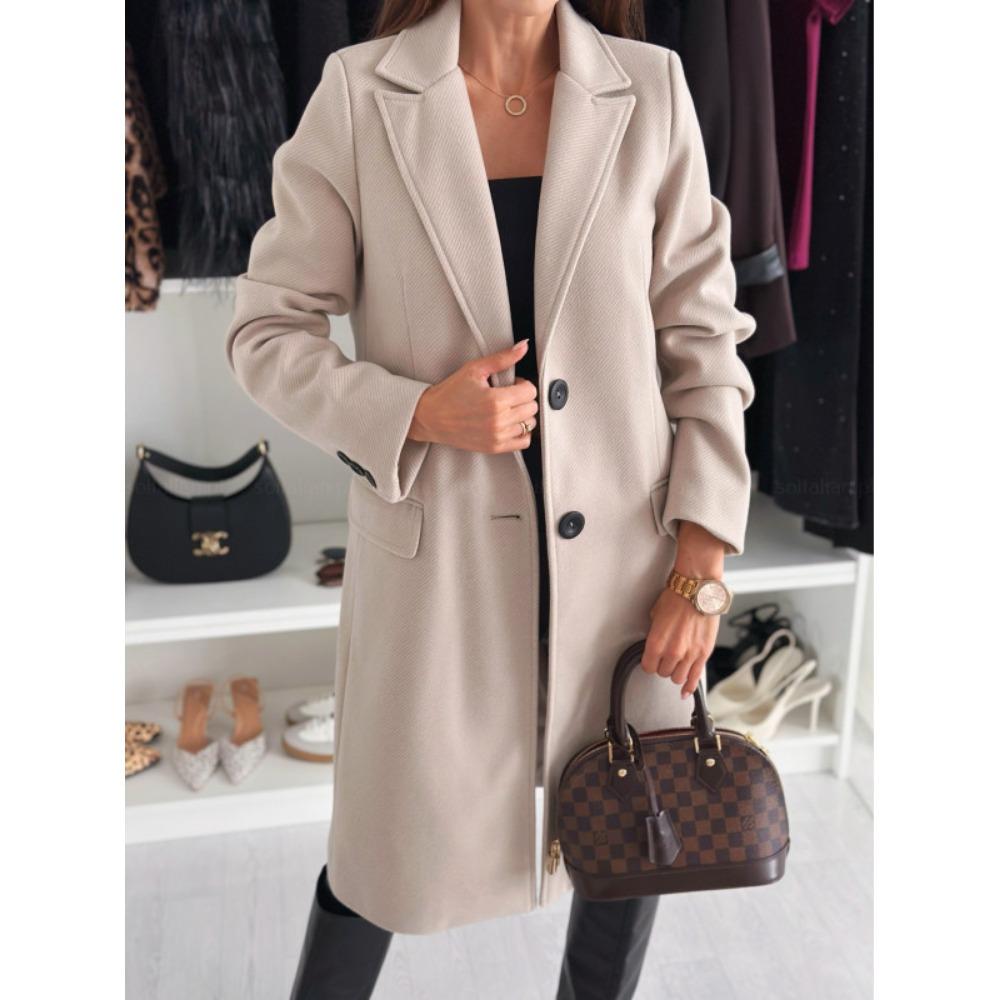 JPNTKY Women's Vintage Casual Solid Color Print Autumn Winter Long Sleeve POLO Neck Jackets & Coats