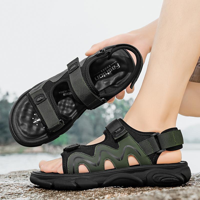 Fashion Fashion Mens Sandals Genuine Leather 2024 Summer Beach Slippers Male Non-Slip Soft Comfortable Outdoor Shoes High Quality Man