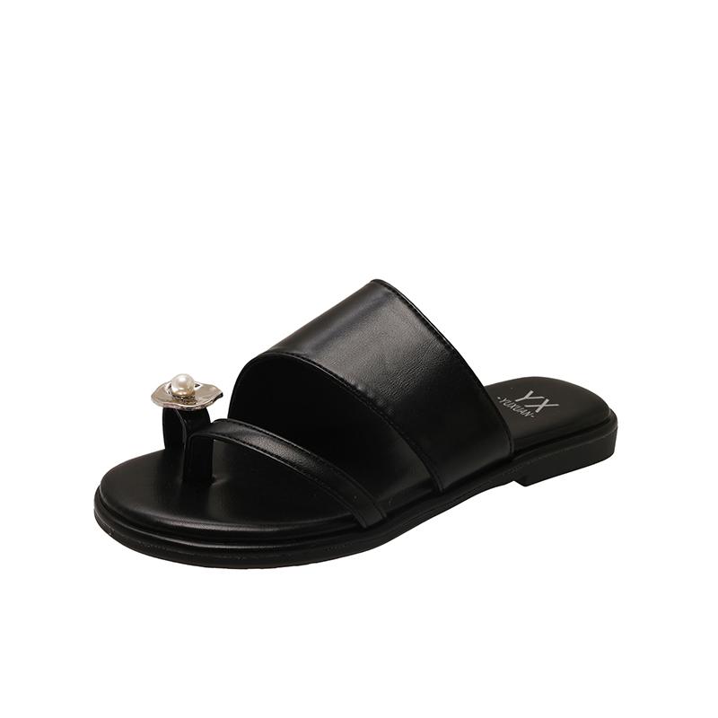 Fashion 2025 New Summer Shoes Women Flat Soft Sole Luxury Outdoor Beach Flip Flops Sandals Trend Metal Elegant Ladies Slides Shoes