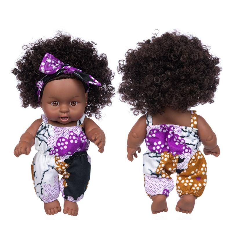 Afrikanisches Schwarzes Baby Spielzeug mit Lockigen Haaren Weihnachten Simulation Cartoon Puppe