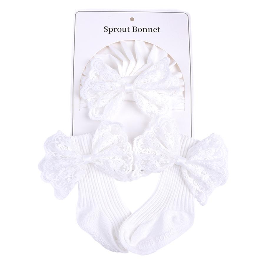 Pure Cotton Baby Girl Hat & Sock Set - Breathable Lace Trim with Bow, Perfect for Spring & Autumn. Super Cute!