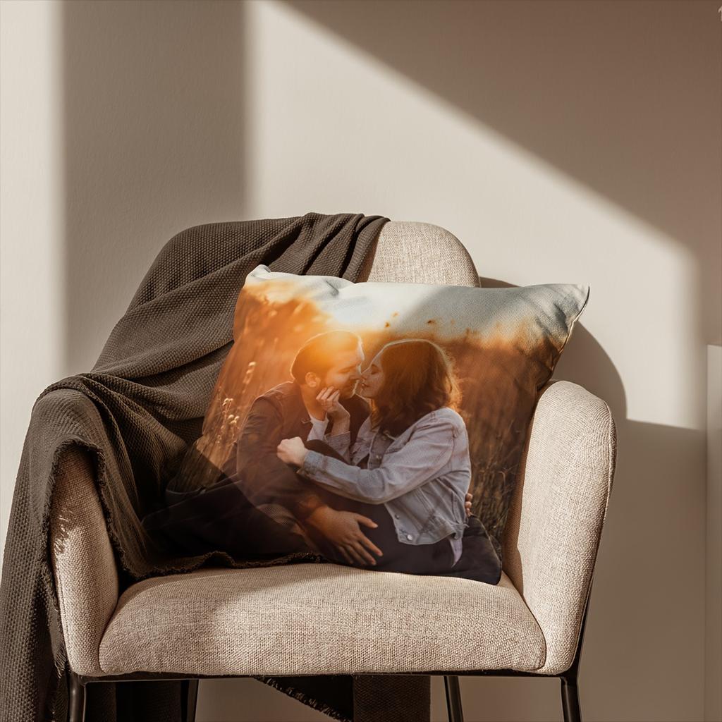 Customized 18x18 Inch Plush Photo Pillowcase, Personalized for Families, Couples, Pets, and Friends, Memories for Home, Office,