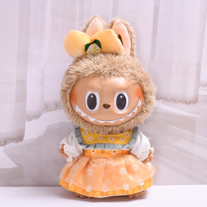38cm Labubu Plush Doll Casual Outfit Set with Hat (Clothes Only)