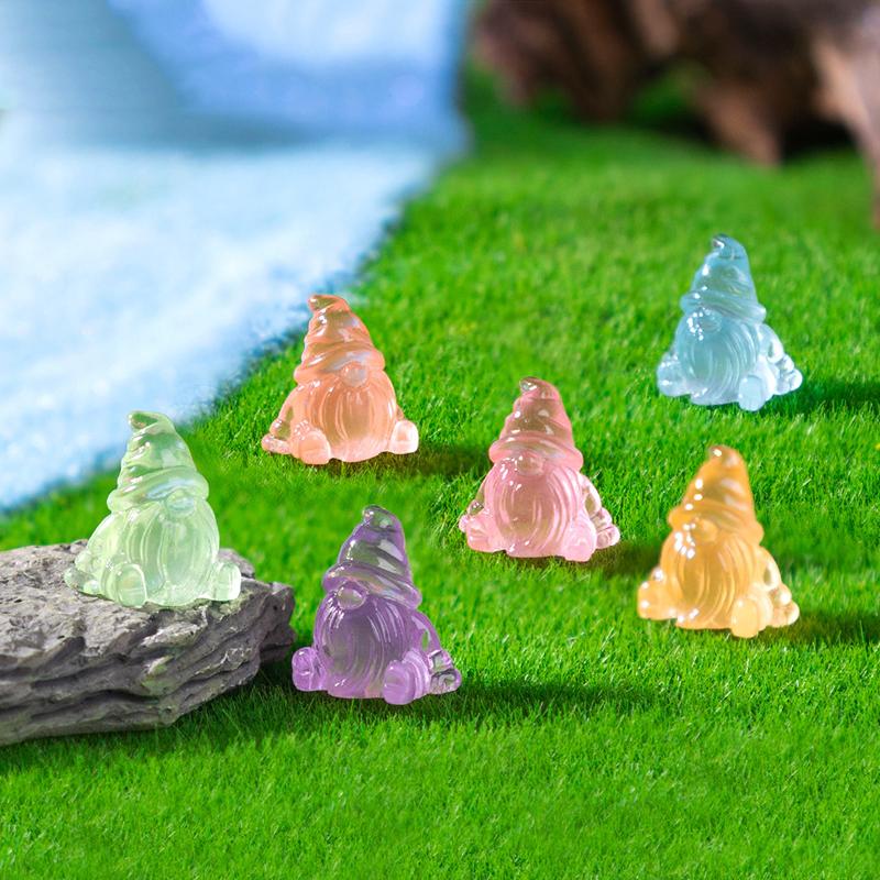 6Pcs Luminous Mini Resin Gnomes Statues Ornaments Cute Diy Fairy Miniature Gnome Figurines For Miniature Garden Home Decor