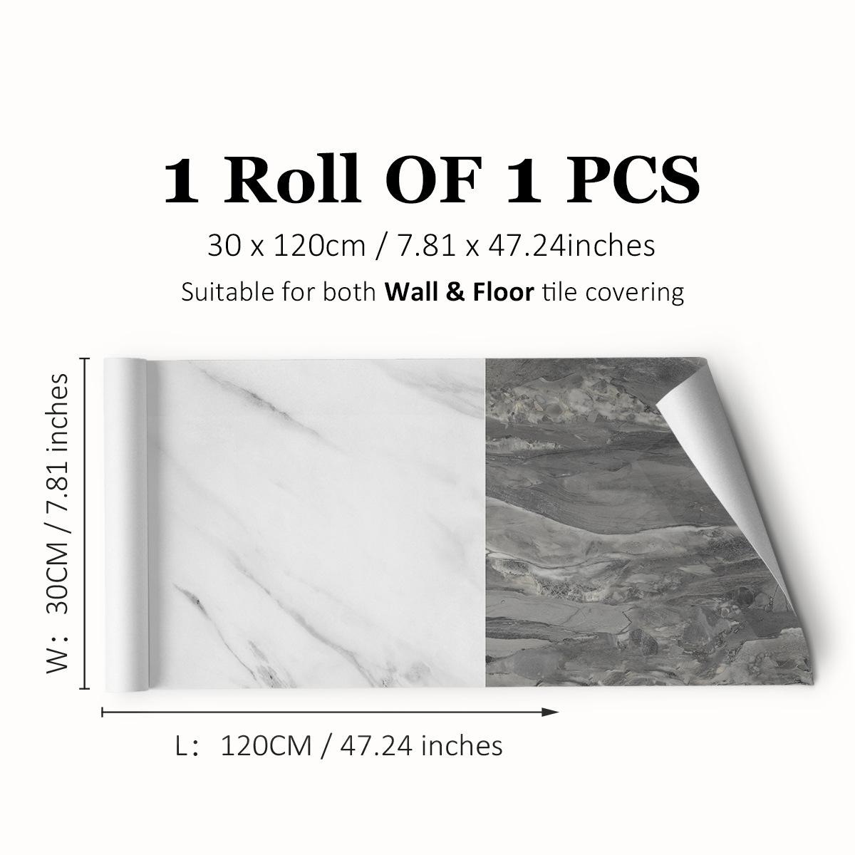 

Імітація товстої мармурової плитки Наклейка на підлогу ПВХ Водонепроникна самоклеюча наклейка на стіну для вітальні Туалет Кухня Домашній декор підлоги 30*120cm*1Roll