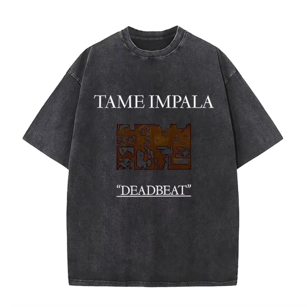Tame Impala Tour Album Vintage Washed Tshirt Mens Hip Hop Gothic Tshirts Casual Oversized Short Sleeve T Shirt Streetwear