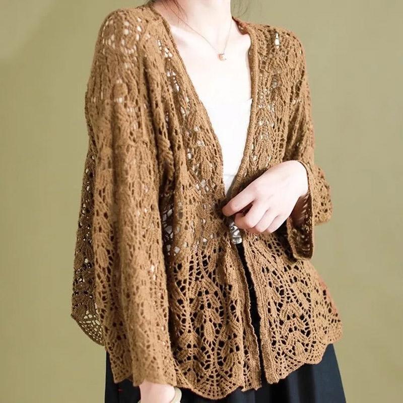 

Жіноче літнє бавовняне пальто з порожнистим кардиганом та V-подібним вирізом, вільне пальто-куртка Average Size