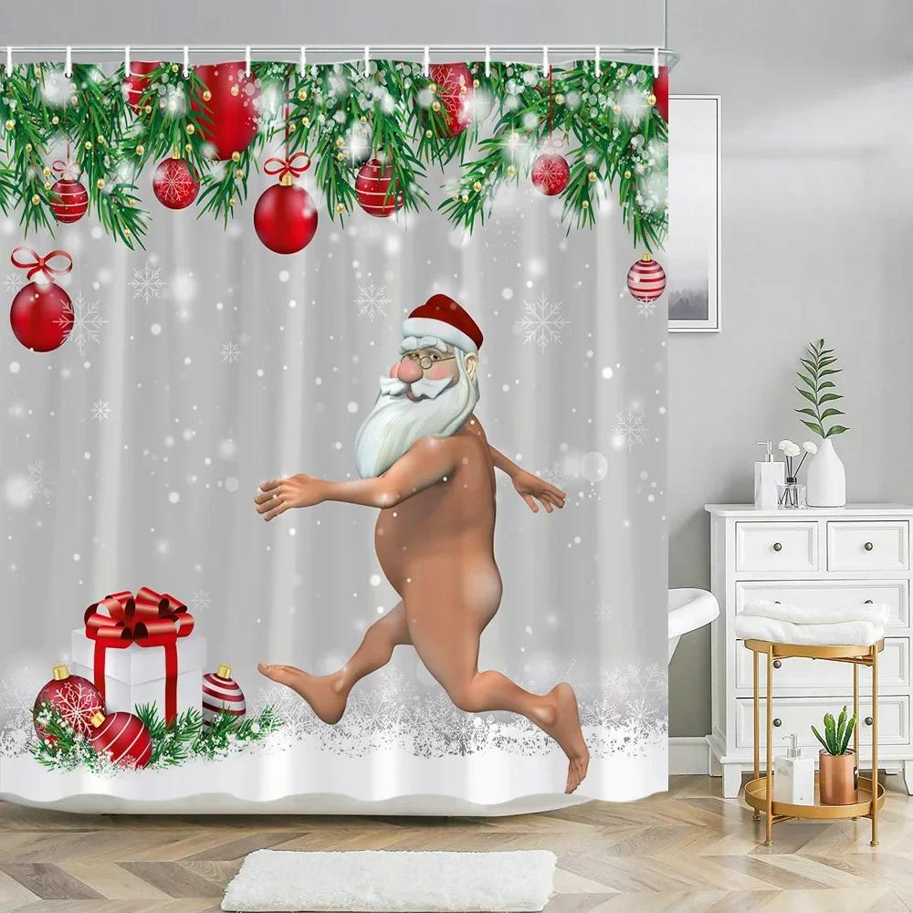 Xmas Decorative Shower Curtains Fireplace Christmas Tree Winter New Year Gift Bathroom Decor Fabric Bath Curtian Hanging
