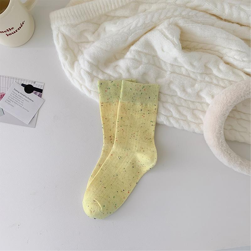 Women'S Middle School Stocking Japanese Retro Dotted Yarn Solid Color Vertical Stripe Autumn/Winter Korean Breathable Ins Socks
