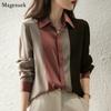 2026 Women Satin Button Blouse Autumn New Vintage Long Sleeve Polo Collar Women Shirt Elegant Loose Tops Clothing 18146