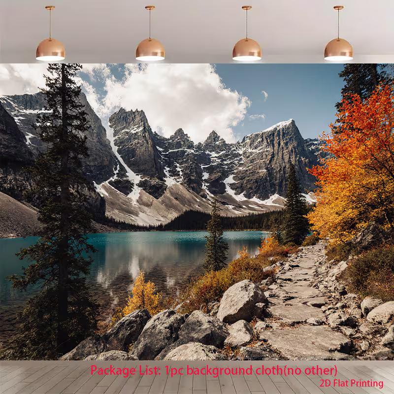 

2D Moraine Lake Style Tapestry, Rocky Mountain Turquoise Lake Print Wall Hanging 47.2x31.5inch/120*80cm