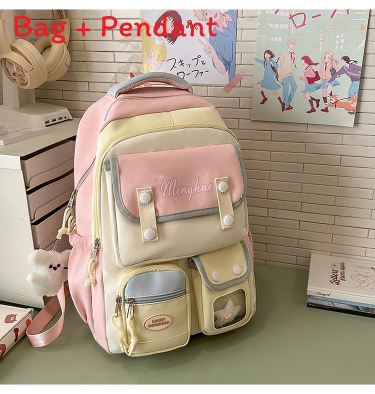 Nylon School Backpack For Students With Design And Letter Pattern For Campus Use