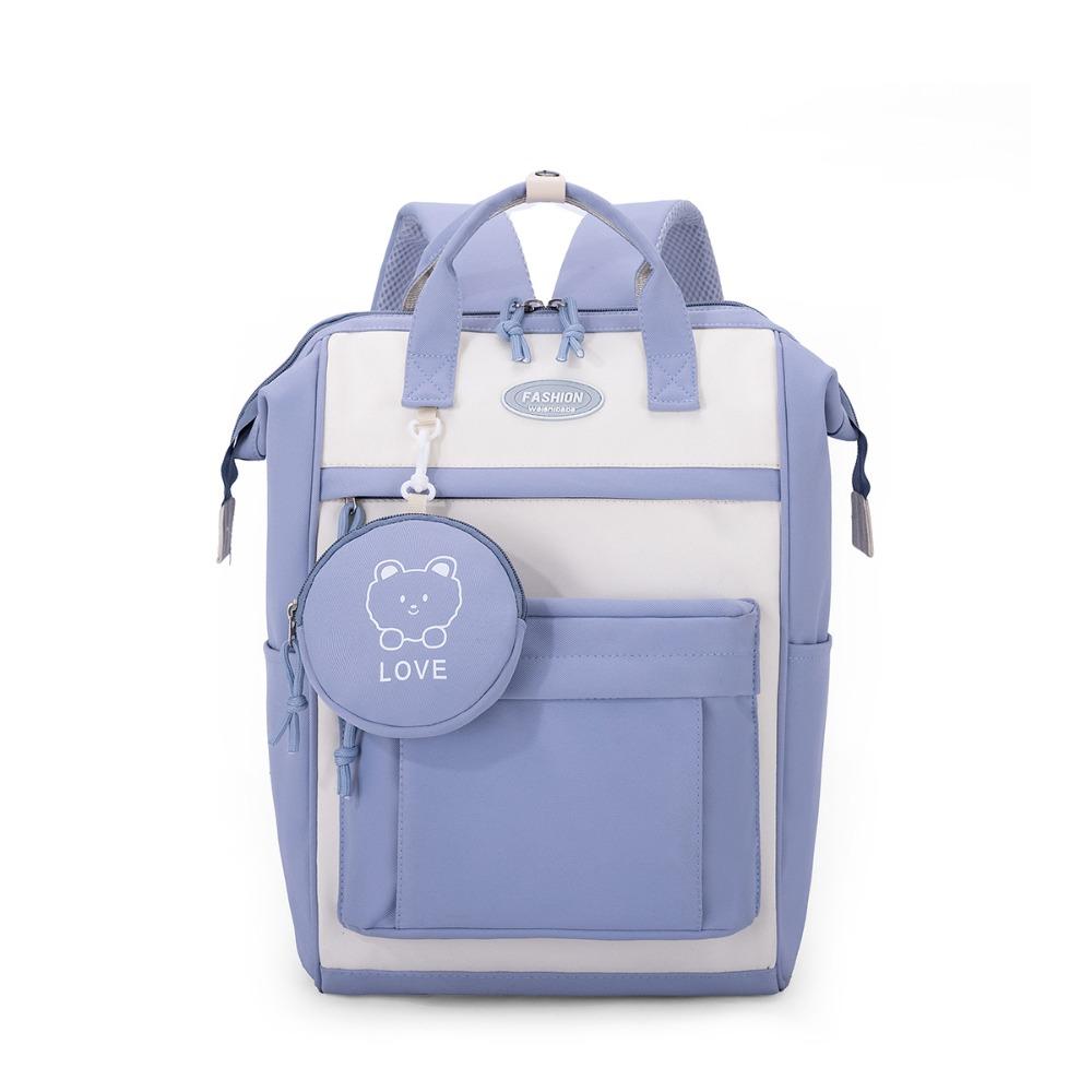 

Solid Color Travel Backpack Large Capacity Nylon Shoulder Bag Trendy Student Schoolbag Children синий
