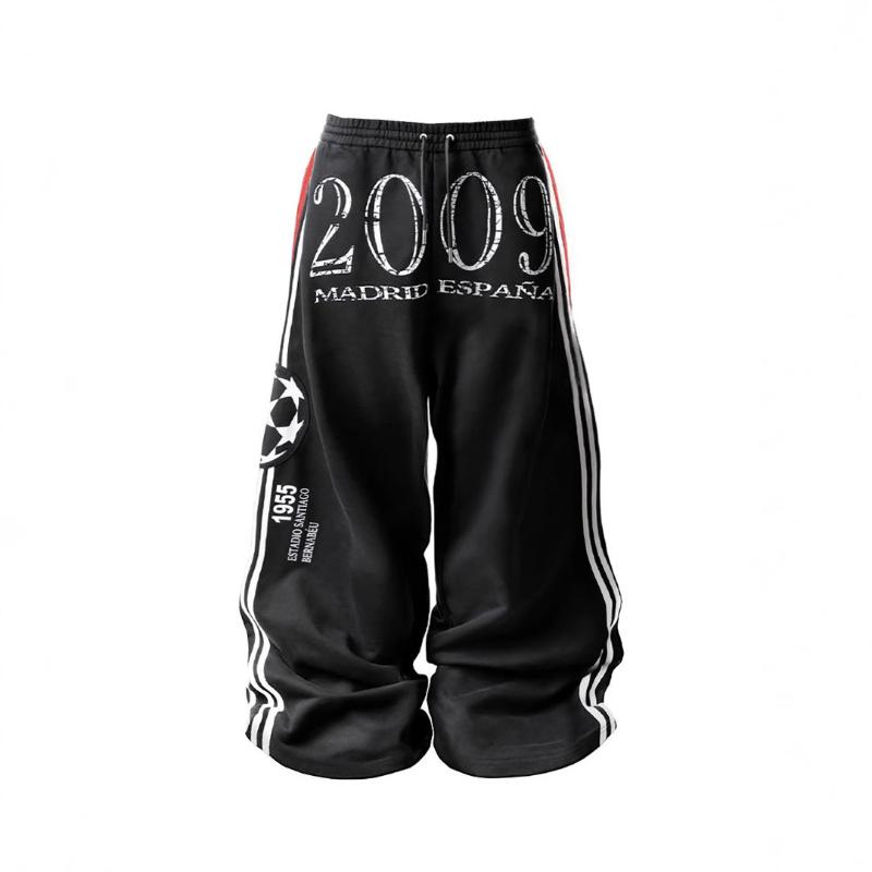 

Європейські та американські вуличні ретро штани з лампасами, печворком та принтом літер у стилі хіп-хоп, вільні, на кулісці L чорний