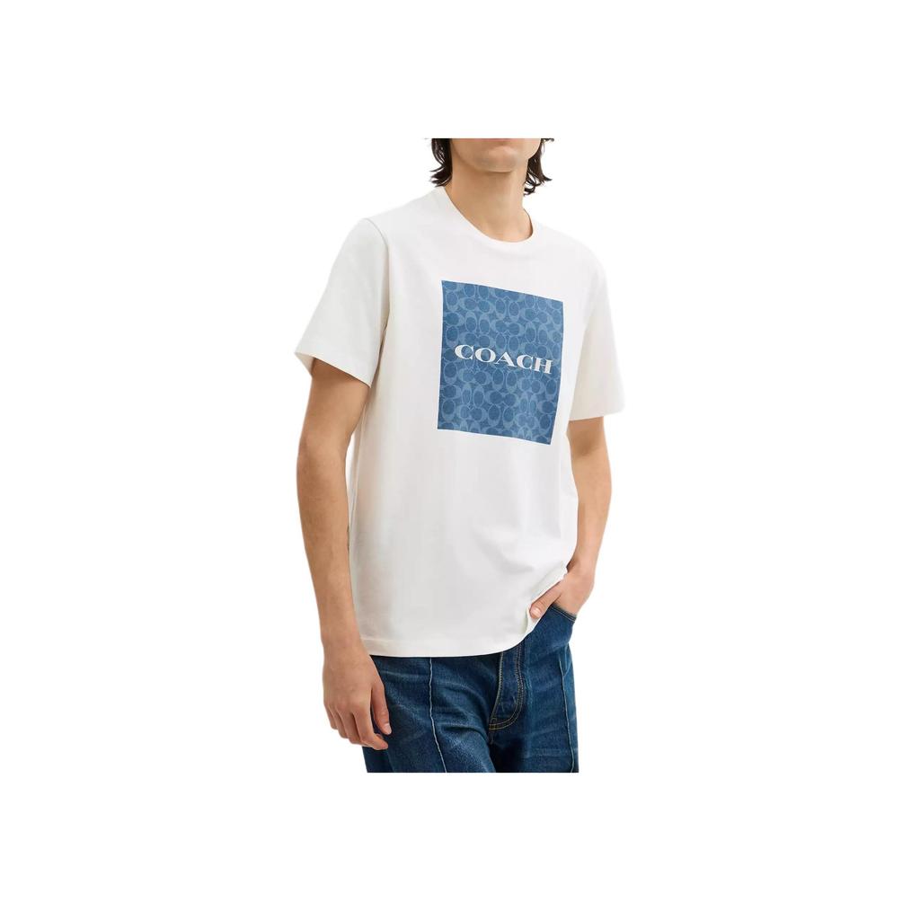 Coach Organic Cotton Denim Iconic Square T-Shirt Men Tops White CAF68-WHT