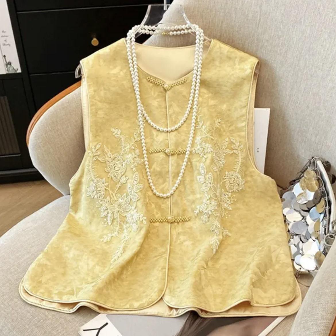 

Винтажная вышивка, высококлассный модифицированный жилет, универсальный топ-жилет M (under 50kg recommended) жёлтый