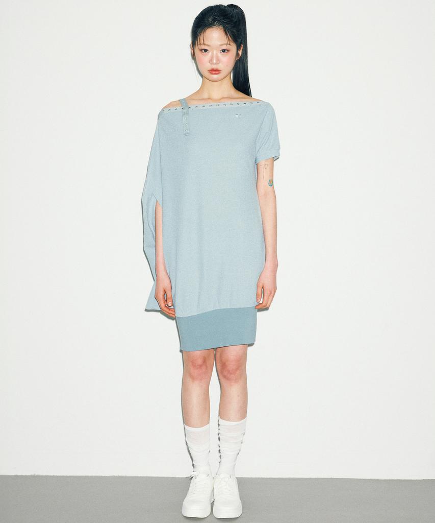 Nilring D07.00 Unbalanced Boat Neck Short-Sleeved Dress _ Mint