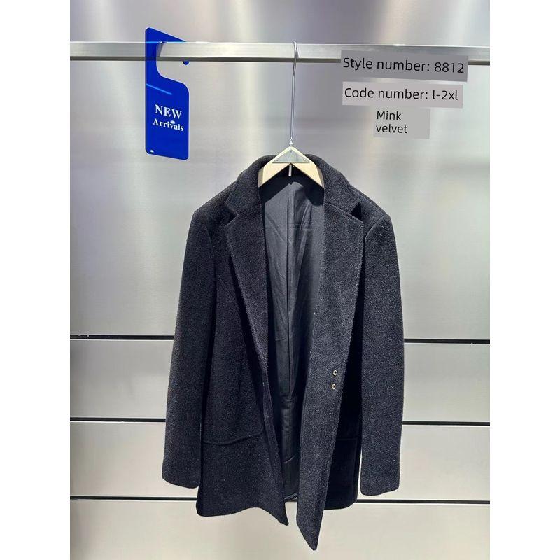Списание профицита внешней торговли: Универсальное пальто средней длины для мужчин, осень-зима, с воротником-стойкой, смесовое с норкой и шерстью Black L